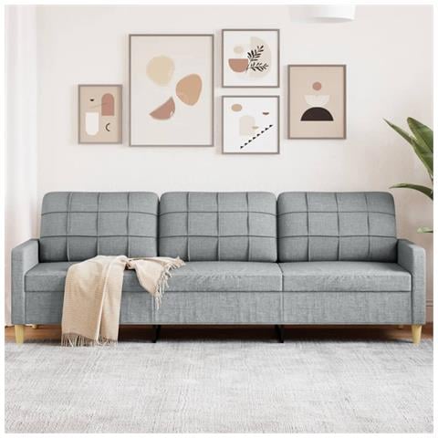 Divano A 3 Posti Grigio Chiaro 210 Cm In Tessuto - Foto 1