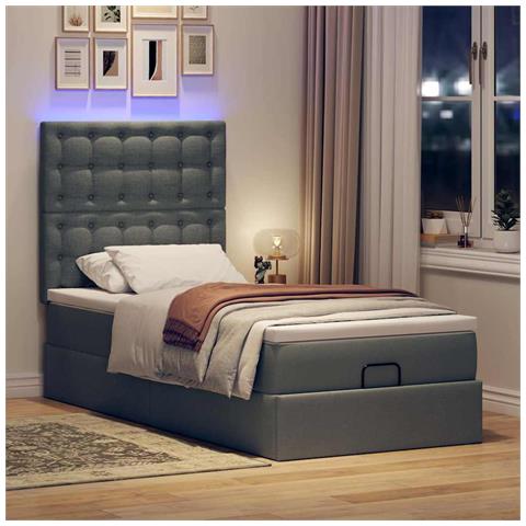 Pouf Letto Con Materasso E Led Grigio Scuro 80x200cm In Tessuto - Foto 3