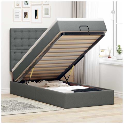 Pouf Letto Con Materasso E Led Grigio Scuro 80x200cm In Tessuto - Foto 1
