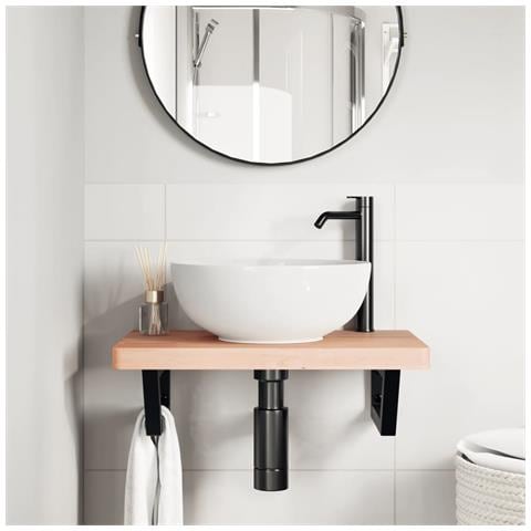 Ripiano A Parete Per Lavabo In Acciaio E Massello Di Faggio - Foto 2