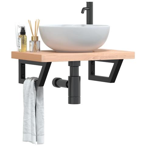 Ripiano A Parete Per Lavabo In Acciaio E Massello Di Faggio - Foto 8