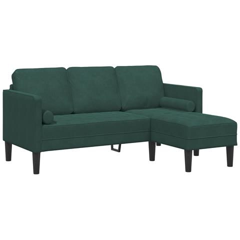 Divano 3 posti con chaise longue L verde scuro 160 cm in velluto - Foto 1
