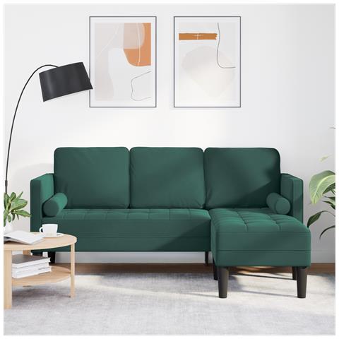 Divano 3 posti con chaise longue L verde scuro 160 cm in velluto - Foto 2