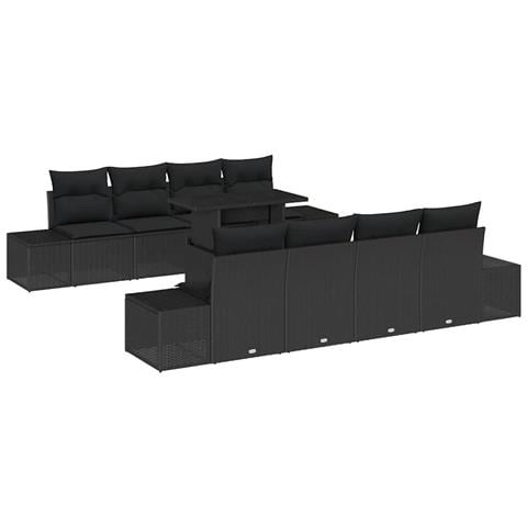 Set di Divano da Giardino 9 Pezzi con Cuscini Neri in Polyrattan - Foto 1