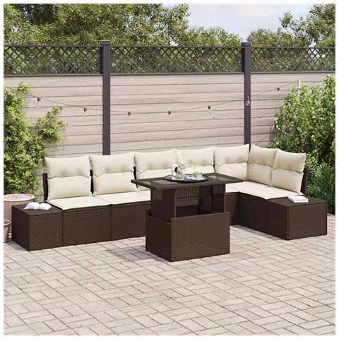 Set Divano Giardino da 7 pezzi con Cuscini Rattan Polietilene Marrone - Foto 2