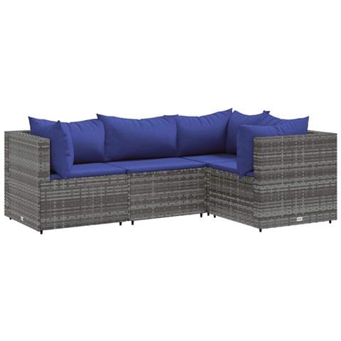 Set Divani da Giardino 4 pz con Cuscini in Polyrattan Grigio - Foto 1