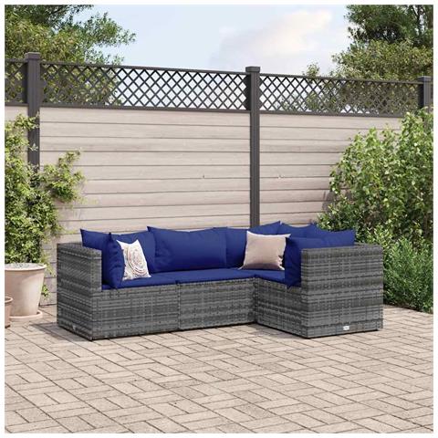 Set Divani da Giardino 4 pz con Cuscini in Polyrattan Grigio - Foto 2