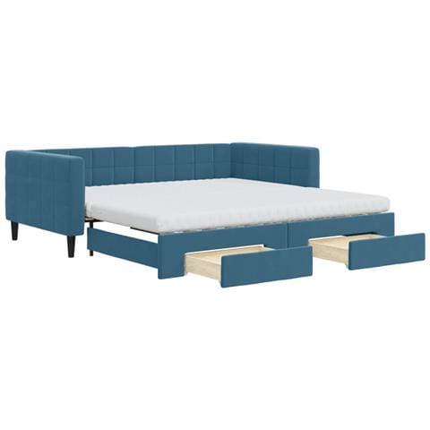 Divano Letto Estraibile con Cassetti Blu 100x200 cm in Velluto - Foto 1
