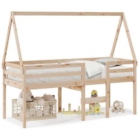 Letto a Soppalco con Tetto 80x200 cm in Legno di Pino - Foto 1