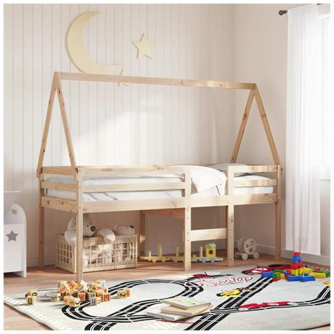Letto a Soppalco con Tetto 80x200 cm in Legno di Pino - Foto 2