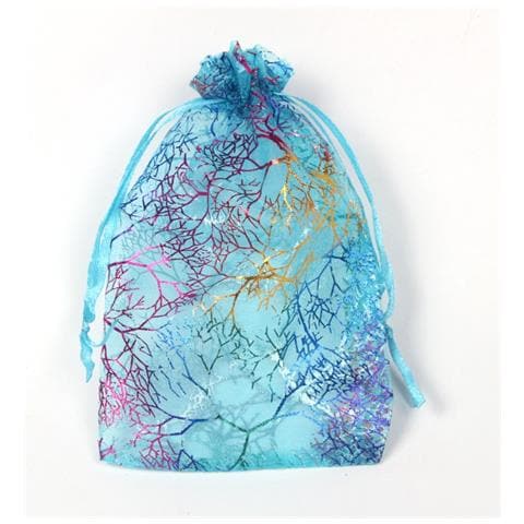 Sacchetti In Organza Con Stampa Oro E Motivo Corallo Iridescente 10x15cm (50pz) - Sacchetti Regalo A Rete Con Coulisse - Foto 1