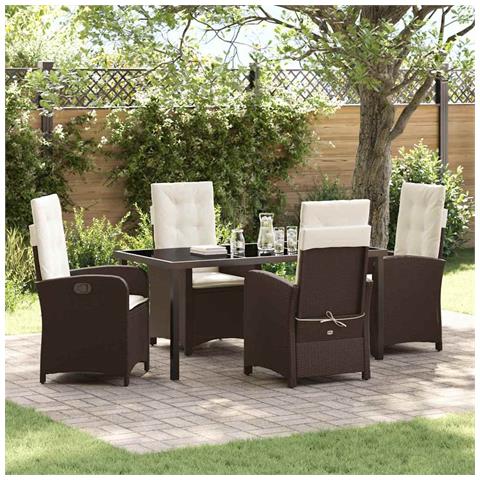 Set da Pranzo per Giardino 5 pcs Marrone polyrattan - Foto 2