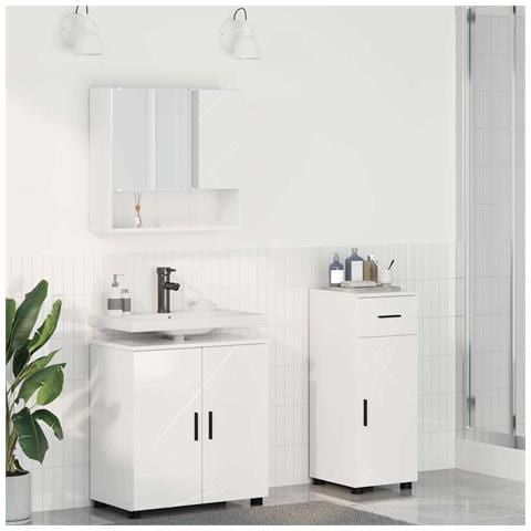 Set di mobili per il bagno 3 pcs Bianco lucido 61 x 35 x 64 cm - Foto 2