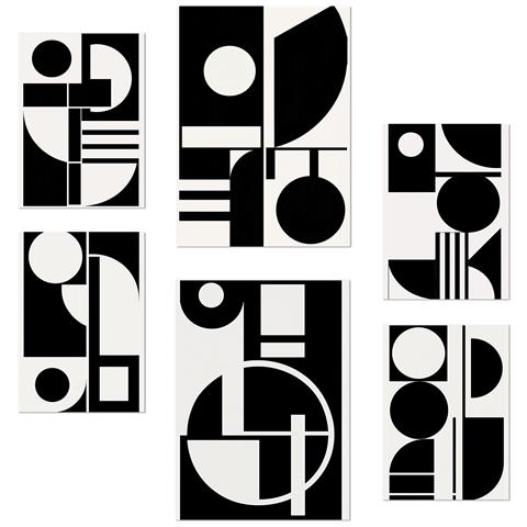 Set Di 6 Stampe Bauhaus Black Geometric Con Illustrazioni Di Design Per Decorare Le Pareti Della Tua Casa A3 & A4 Senza Cornice - Foto 1