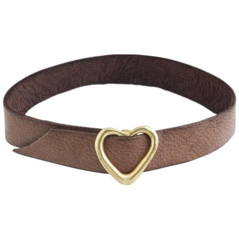 Bracciale In Pelle Marrone Con Fibbia A Forma Di Cuore Dorato - Foto 1