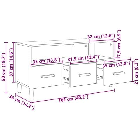 Mobile TV Rovere Nero 102 x 36 x 50 cm Legno multistrato - Foto 9