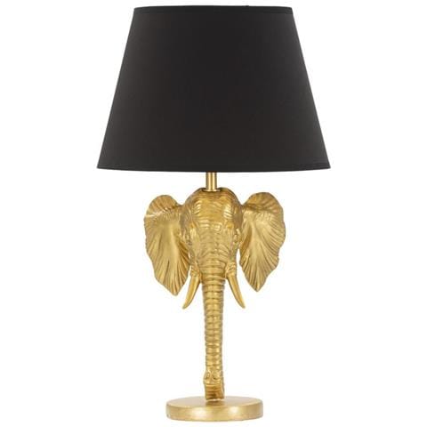 Lampada Da Tavolo Elefante In Resina Dorata Con Paralume In Tessuto Nero - Foto 1