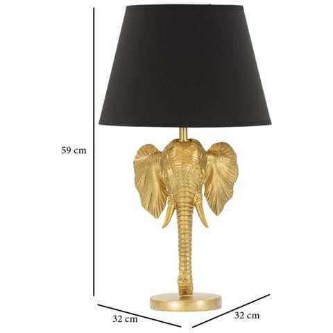 Lampada Da Tavolo Elefante In Resina Dorata Con Paralume In Tessuto Nero - Foto 6