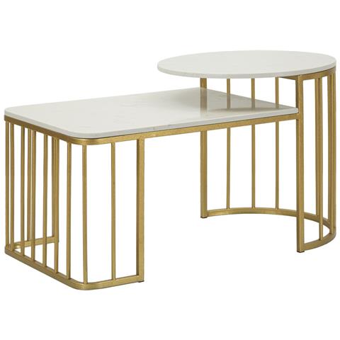 Tavolino Da Salotto Ankara In Marmo Bianco E Ferro Oro 90x50x50 Cm - Foto 1