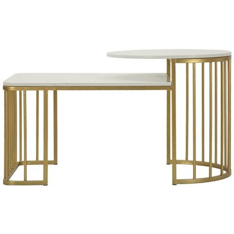 Tavolino Da Salotto Ankara In Marmo Bianco E Ferro Oro 90x50x50 Cm - Foto 2