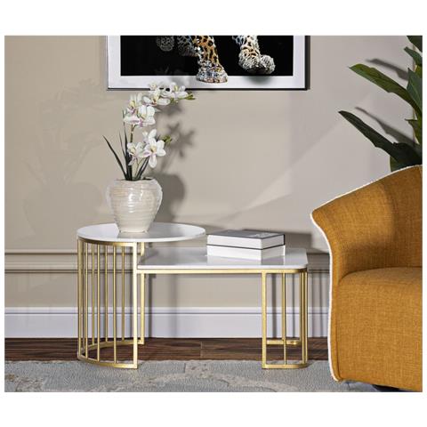 Tavolino Da Salotto Ankara In Marmo Bianco E Ferro Oro 90x50x50 Cm - Foto 8