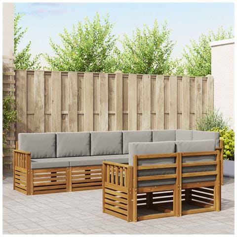 Set divani con cuscino 8 pcs Grigio Naturale e Chiaro - Foto 2