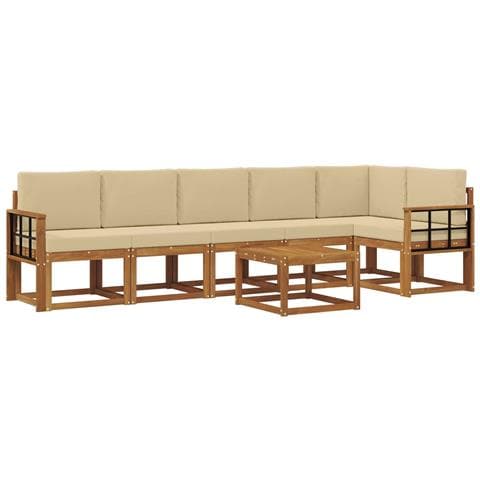 Set di divani da esterno con cuscino 7 pcs Naturale e Beige - Foto 1