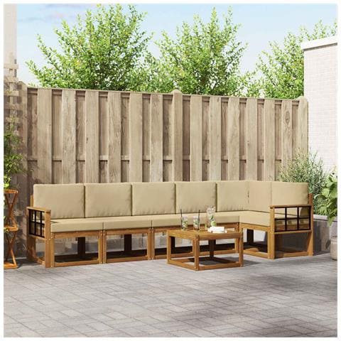 Set di divani da esterno con cuscino 7 pcs Naturale e Beige - Foto 2