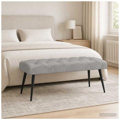 Panchina con bottoni imbottiti Grigio Chiaro 110 x 40 x 46 cm - Foto 2