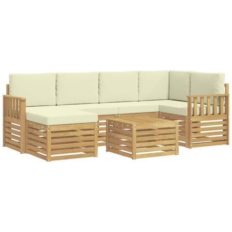 Set di divani da esterno 7 pcs Bianco e Crema Poliestere - Foto 1