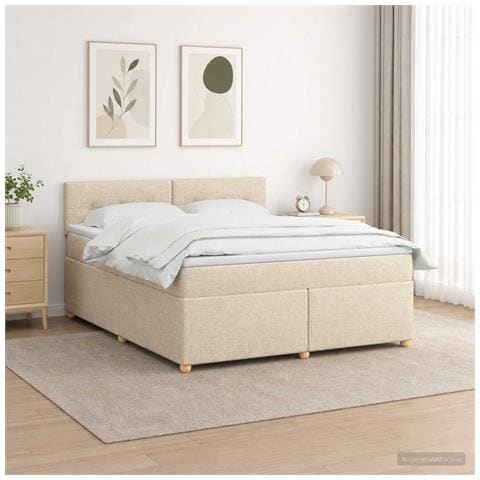 Letto box spring con materasso Crema 140 x 190 cm Tessuto - Foto 2
