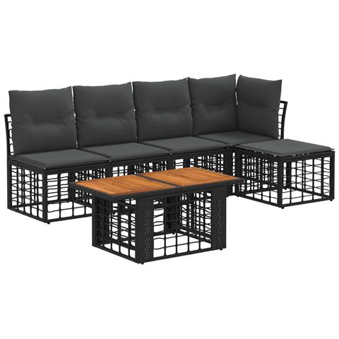 Set Divano da Giardino 6 pz Nero e Grigio scuro polyrattan - Foto 1