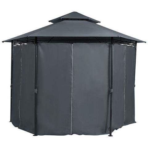 Gazebo In Acciaio E Tessuto Grigio Ø350 Cm Portel - Foto 7