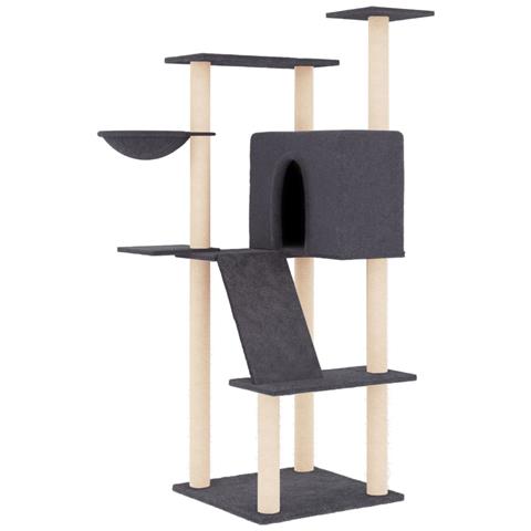 Albero Per Gatti Con Tiragraffi In Sisal Grigio Scuro 143 Cm - Foto 1