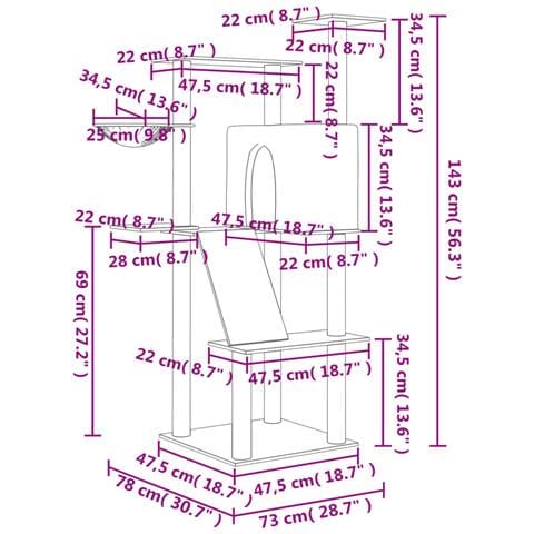 Albero Per Gatti Con Tiragraffi In Sisal Grigio Scuro 143 Cm - Foto 7