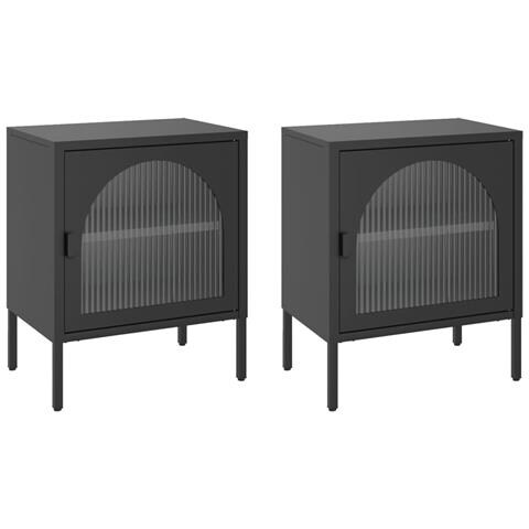 Comodini 2 Pz Neri 50x35x60 Cm In Vetro E Acciaio - Foto 2