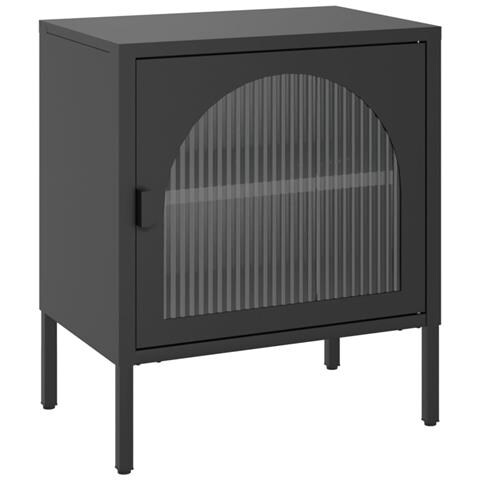 Comodini 2 Pz Neri 50x35x60 Cm In Vetro E Acciaio - Foto 3