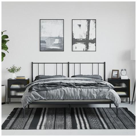 Comodini 2 Pz Neri 50x35x60 Cm In Vetro E Acciaio - Foto 1