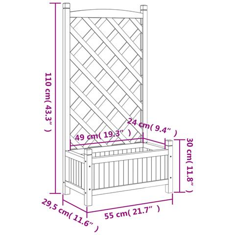 Fioriera con Traliccio Grigia in Legno Massello di Abete Dimensioni: 55 x 29,5 x 110 cm - Foto 2
