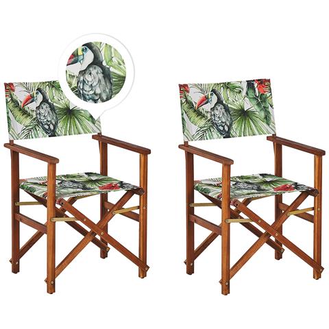 Set Di 2 Sedie Legno Di Acacia Scuro Grigio Motivo Tucani Multicolore Cine - Foto 6