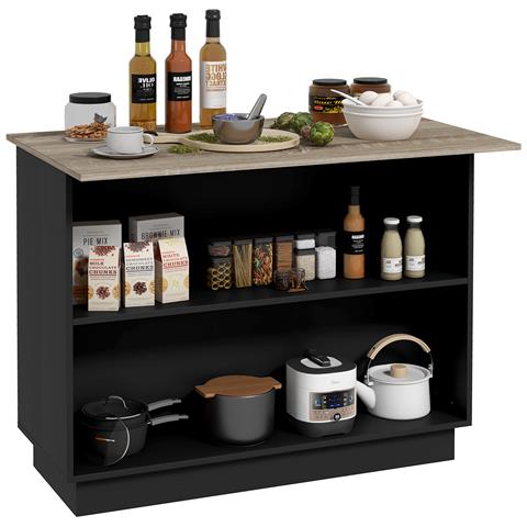 Isola Per Cucina Con 2 Ripiani Aperti E 2 Armadietti, In Mdf, 105x60x82 Cm, Color Rovere E Nero - Foto 1