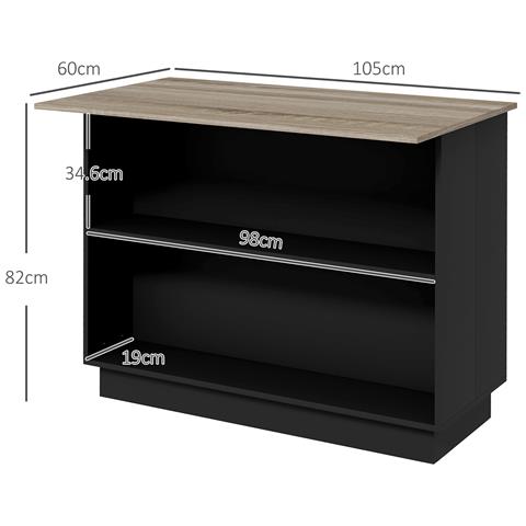 Isola Per Cucina Con 2 Ripiani Aperti E 2 Armadietti, In Mdf, 105x60x82 Cm, Color Rovere E Nero - Foto 2