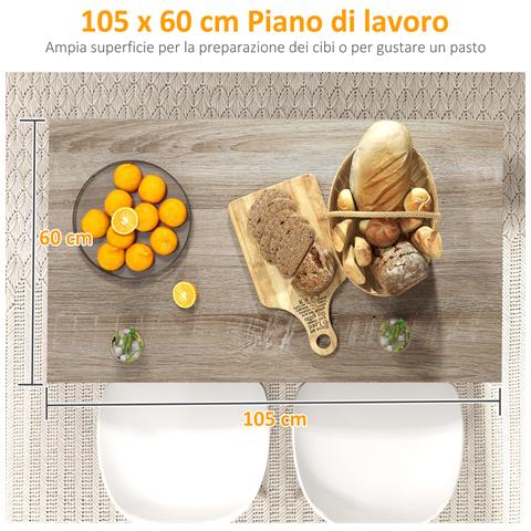 Isola Per Cucina Con 2 Ripiani Aperti E 2 Armadietti, In Mdf, 105x60x82 Cm, Color Rovere E Nero - Foto 6