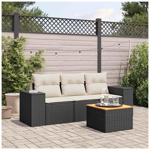 Set Divani da Giardino 4 pz con Cuscini Nero in Polyrattan - Foto 2