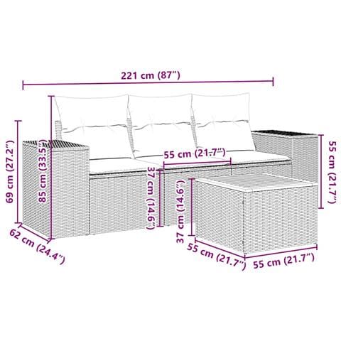 Set Divani da Giardino 4 pz con Cuscini Nero in Polyrattan - Foto 3