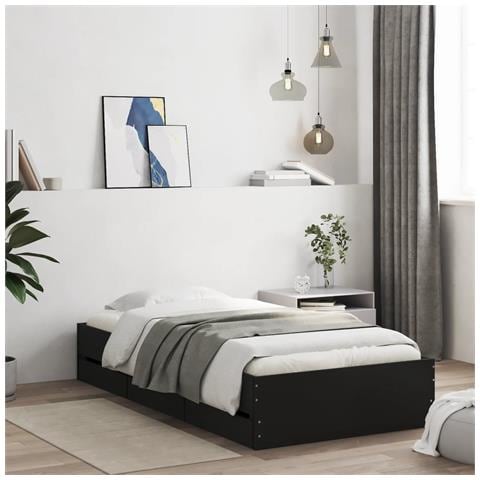 Giroletto Con Cassetti Nero 75x190 Cm In Legno Multistrato - Foto 1