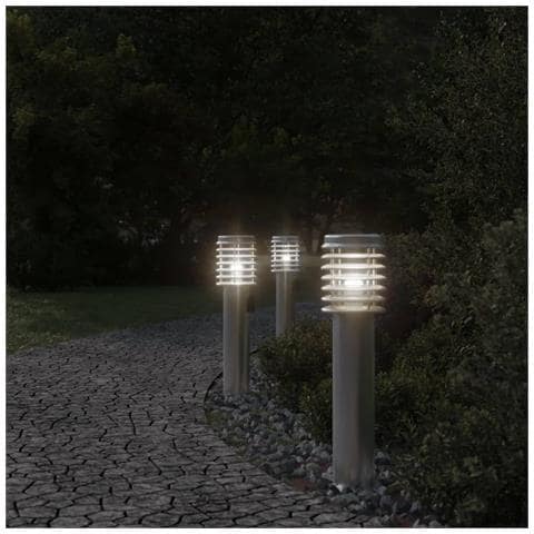 Lampada Da Terra Per Esterni Con Presa Argento 60 Cm In Acciaio - Foto 3