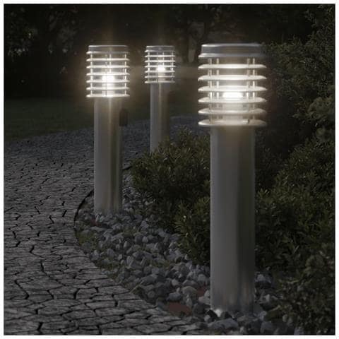 Lampada Da Terra Per Esterni Con Presa Argento 60 Cm In Acciaio - Foto 1