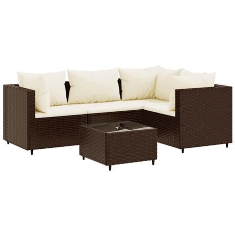 Set Divani Da Giardino 5 Pz Con Cuscini Marrone In Polyrattan - Foto 2