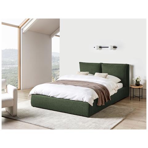 Letto Contenitore Tessuto Bajonna 160 X 200 Cm Verde Scuro - Foto 1